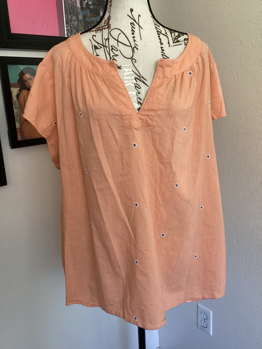 St. John's Bay Peach Embroidered Tunic Top